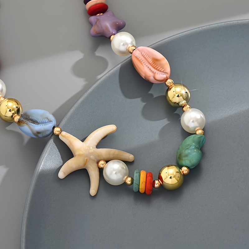 Beach Style Resin Faux Shell Starfish Necklace Random